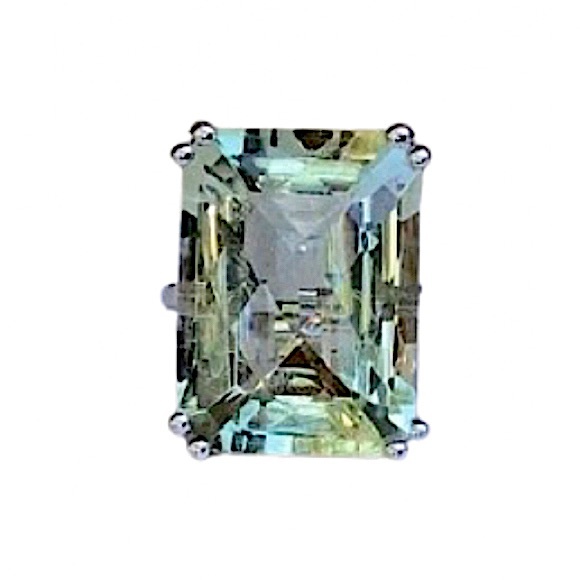 VINTAGE Emerald Cut Green Amethyst Solitaire Gemstone Sterling Silver Ring Sz 7 - Picture 8 of 16